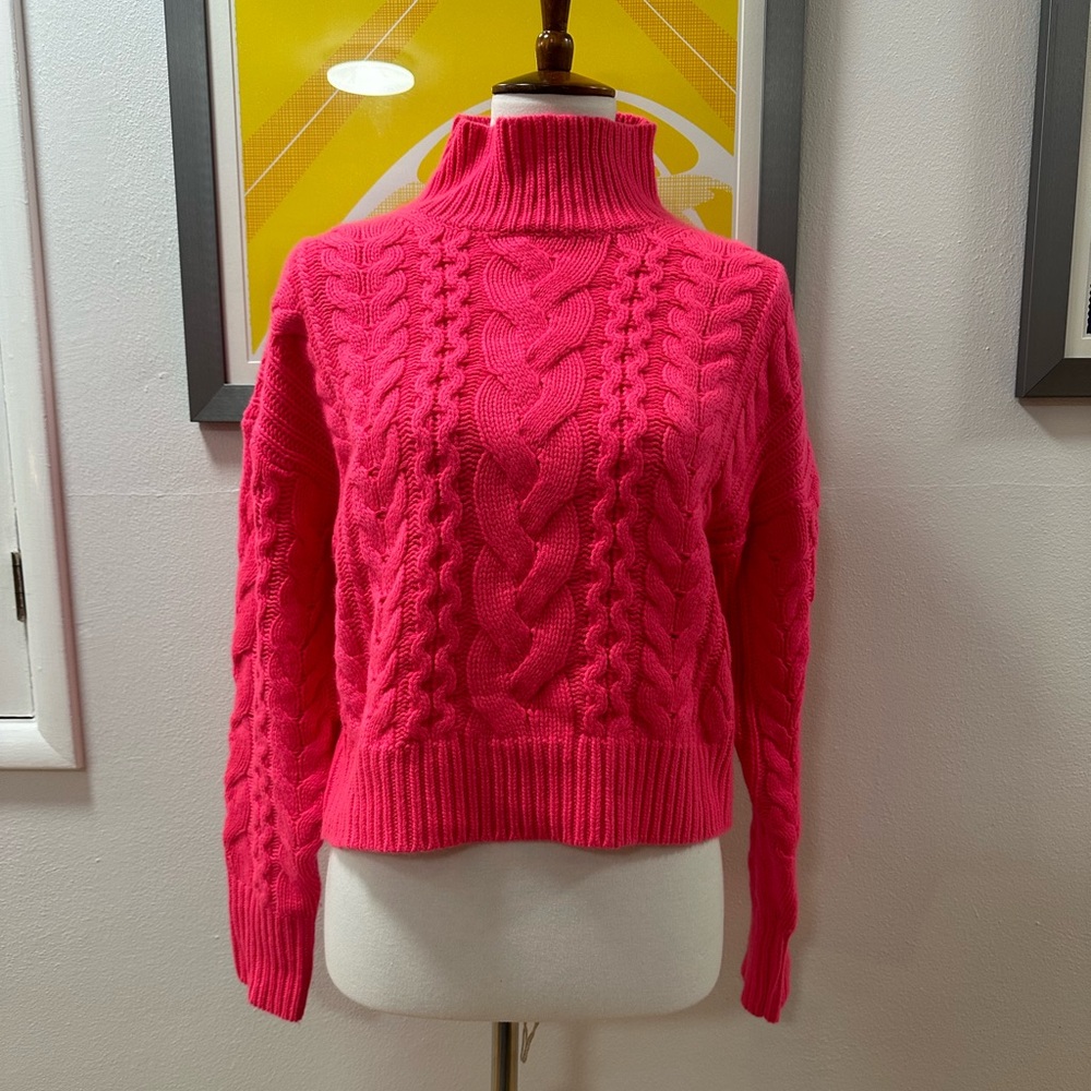 JCrew 100% cashmere cropped cable-knit turtleneck sweater - Size M